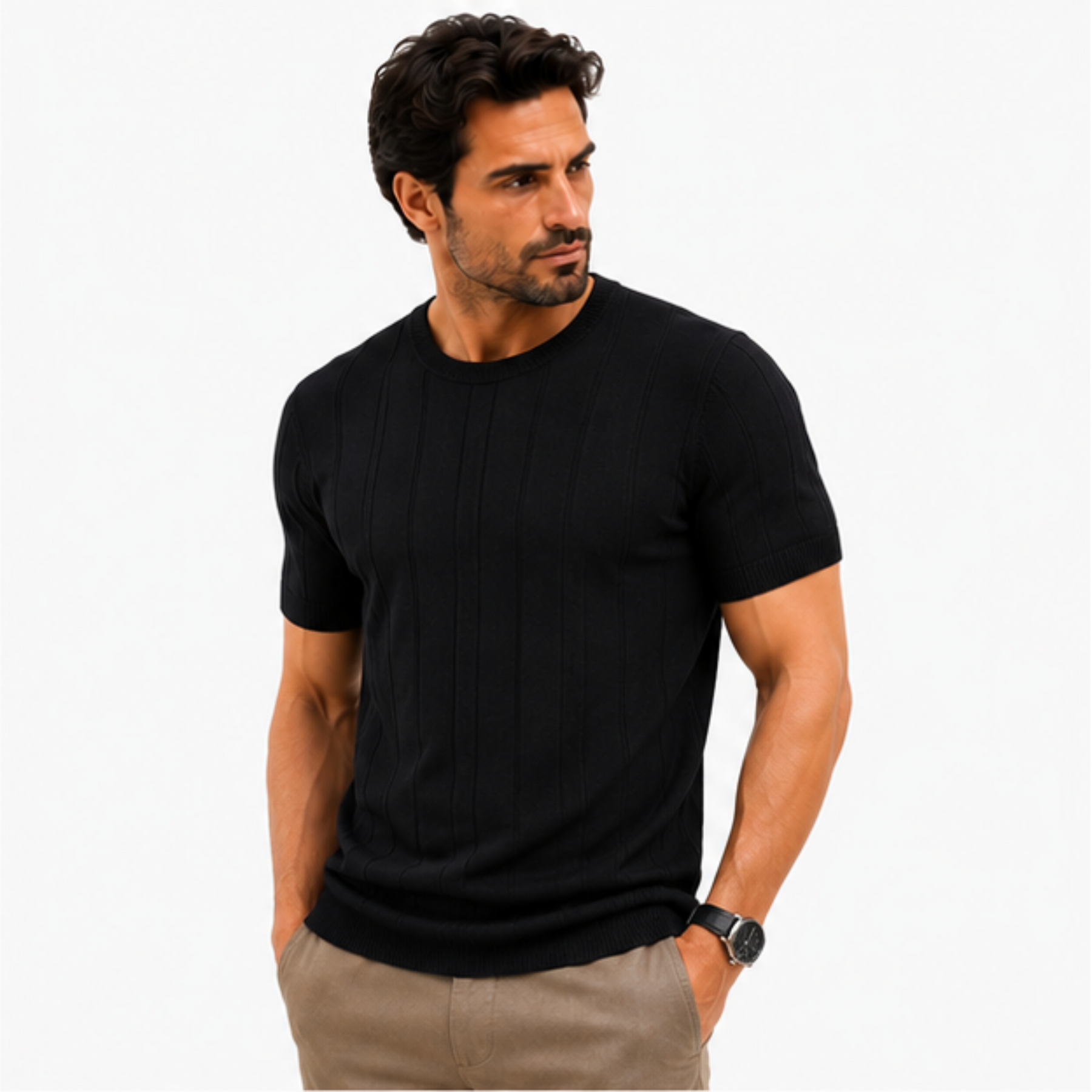 Camiseta Masculina Premium em Tricot Canelado Alback