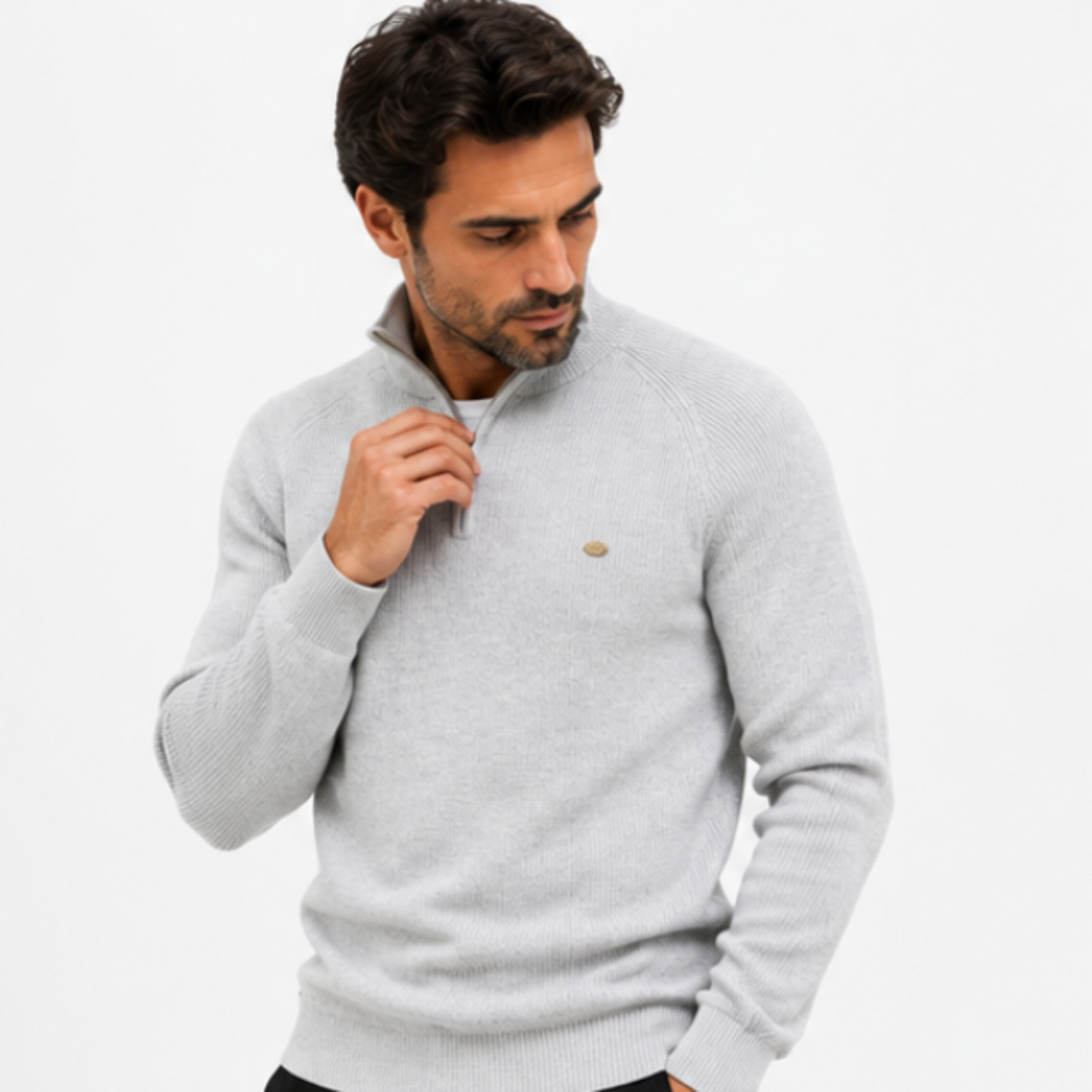 Suéter Masculino Tricot Gola Alta com Meio Zíper Alback