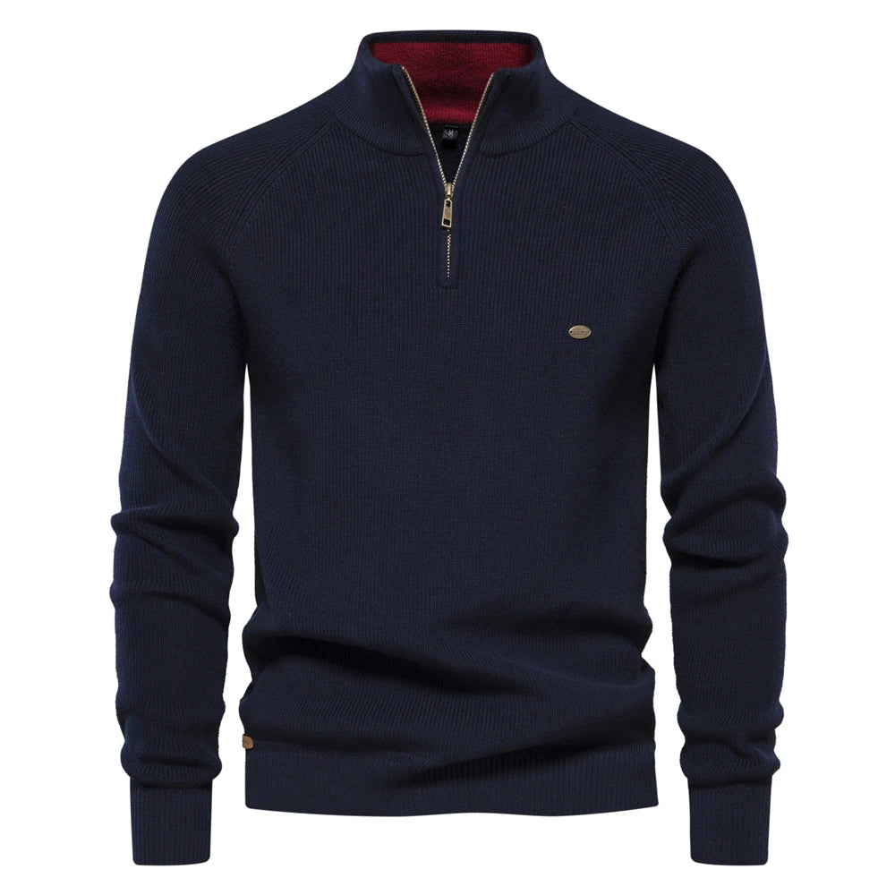 Suéter Masculino Tricot Gola Alta com Meio Zíper Alback
