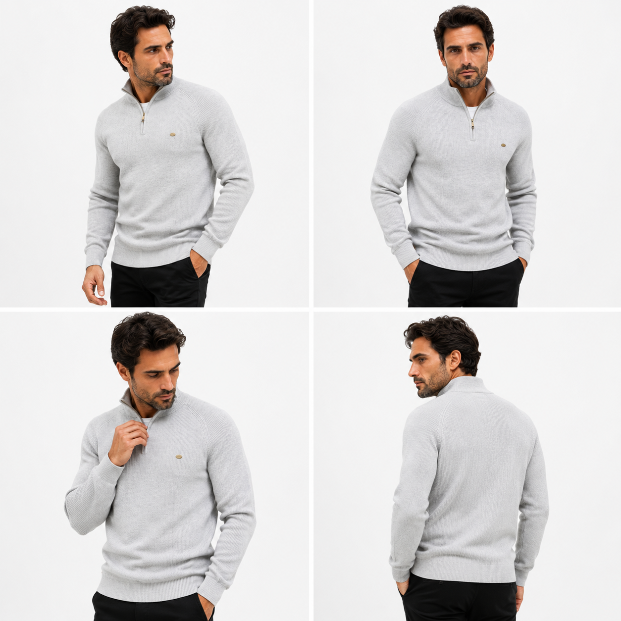 Suéter Masculino Tricot Gola Alta com Meio Zíper Alback
