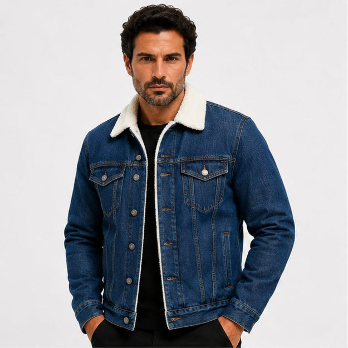 Jaqueta Masculina Jeans Forrada com Pelo ALBACK