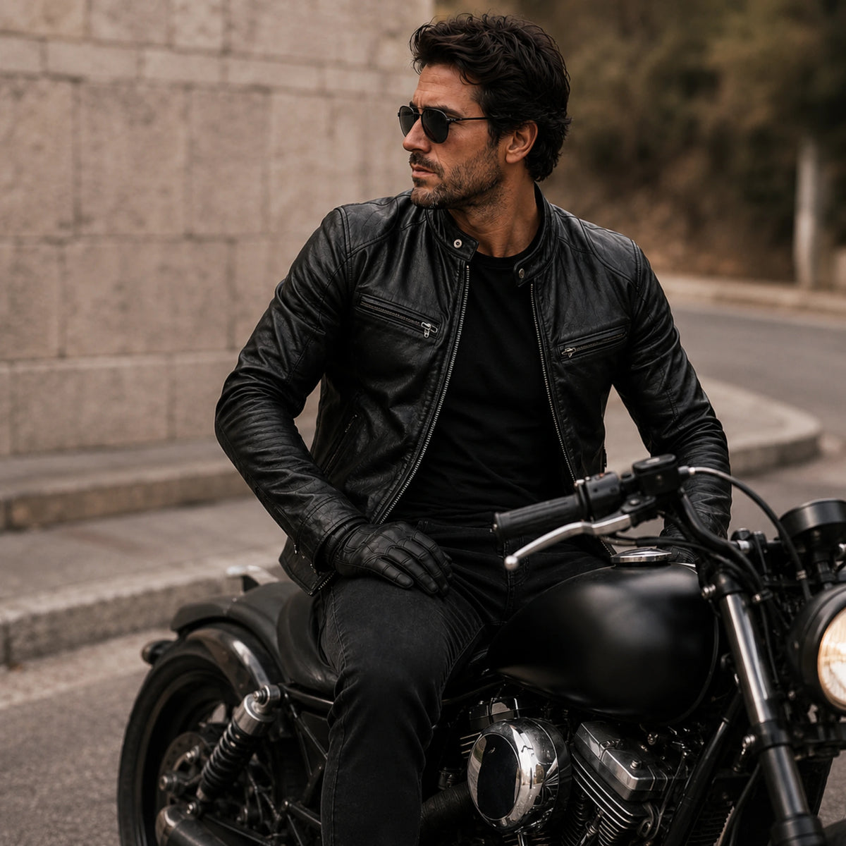 Jaqueta Masculina De Couro Slim Racer