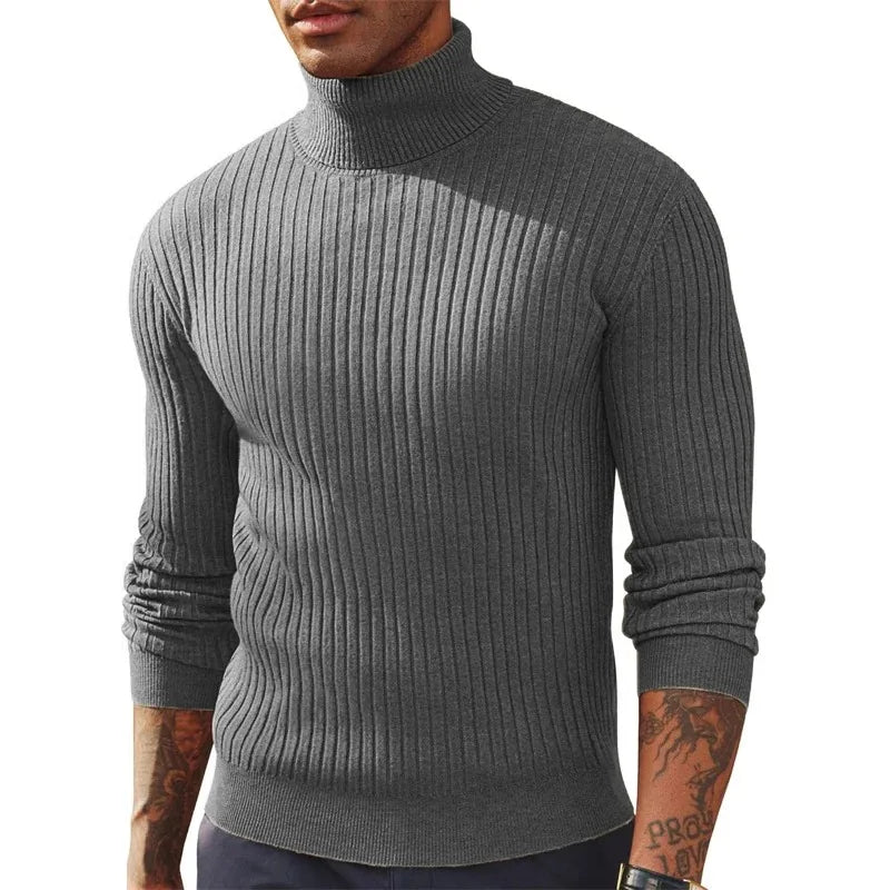 Suéter Masculino Gola Alta Tricô Canelado