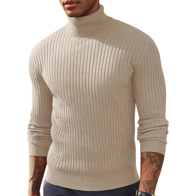 Suéter Masculino Gola Alta Tricô Canelado