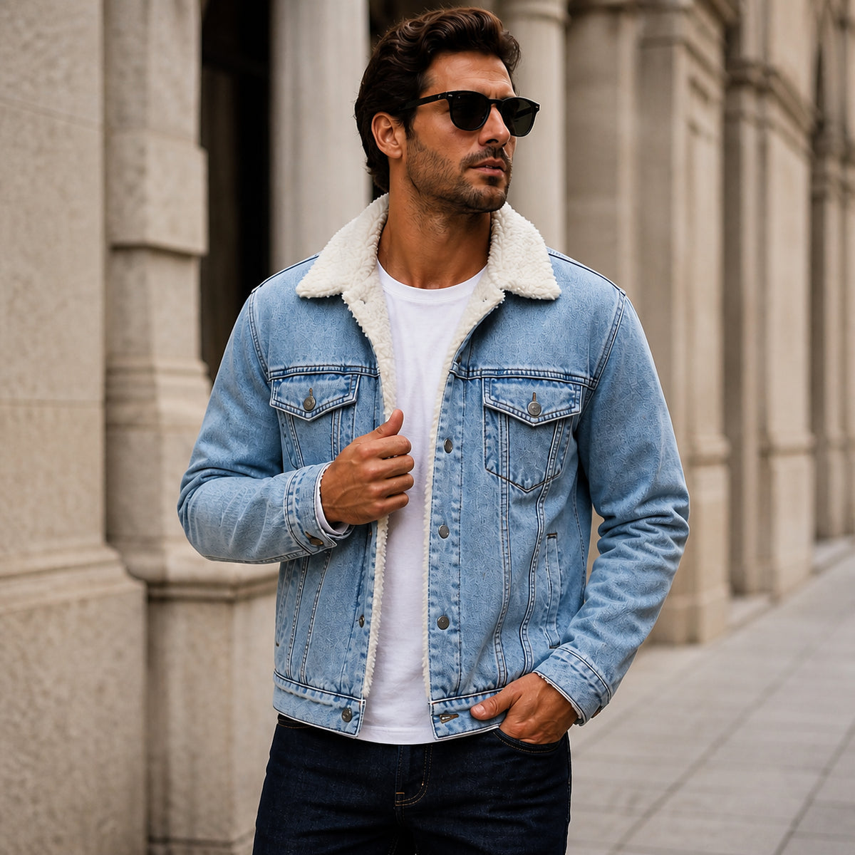 Jaqueta Masculina Jeans Forrada com Pelo ALBACK