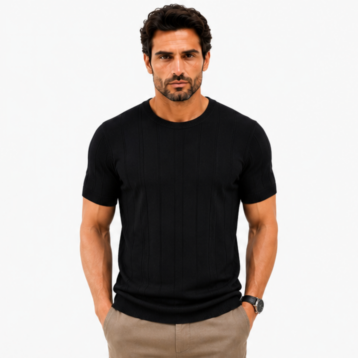Camiseta Masculina Premium em Tricot Canelado Alback