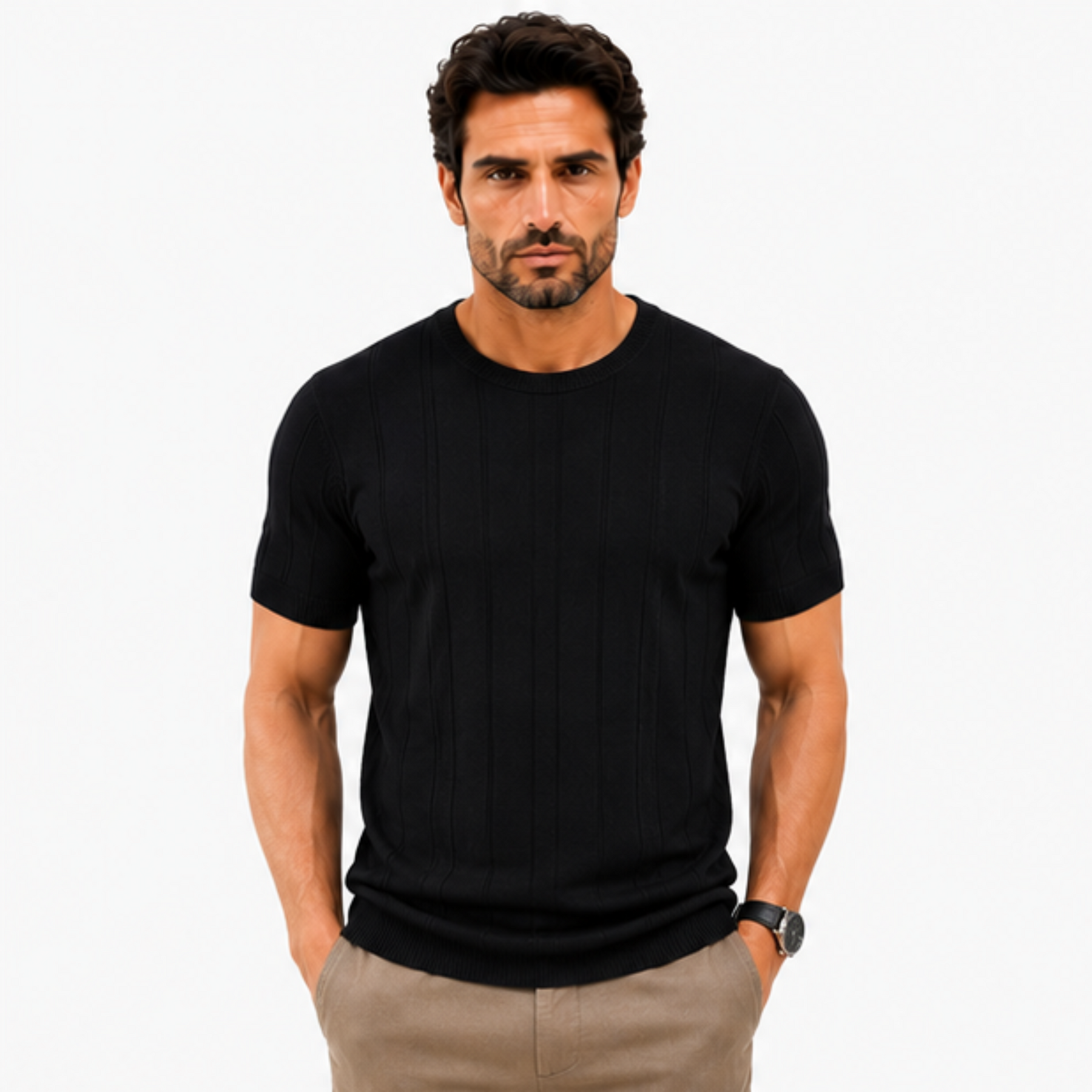 Camiseta Masculina Premium em Tricot Canelado Alback