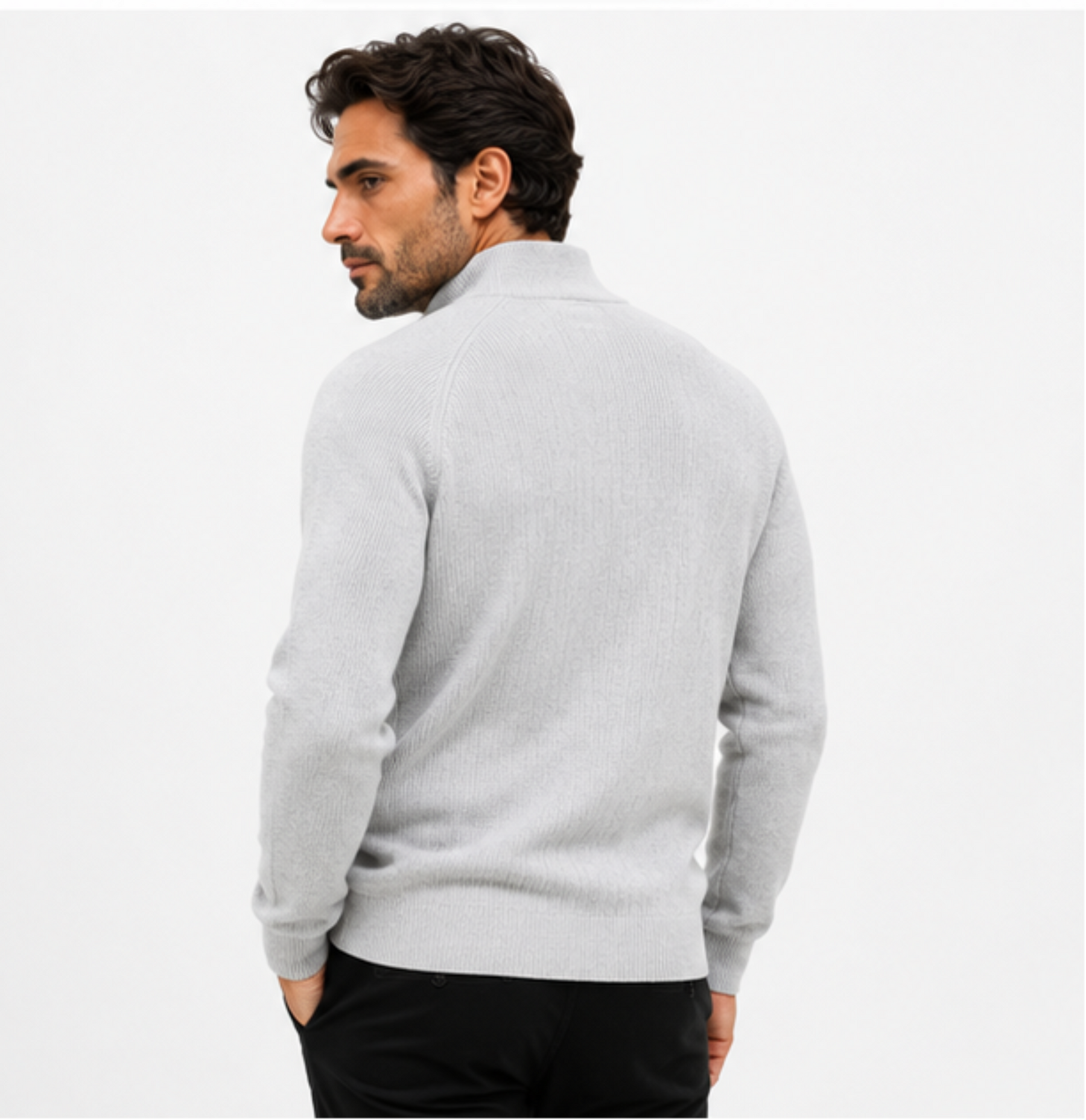 Suéter Masculino Tricot Gola Alta com Meio Zíper Alback