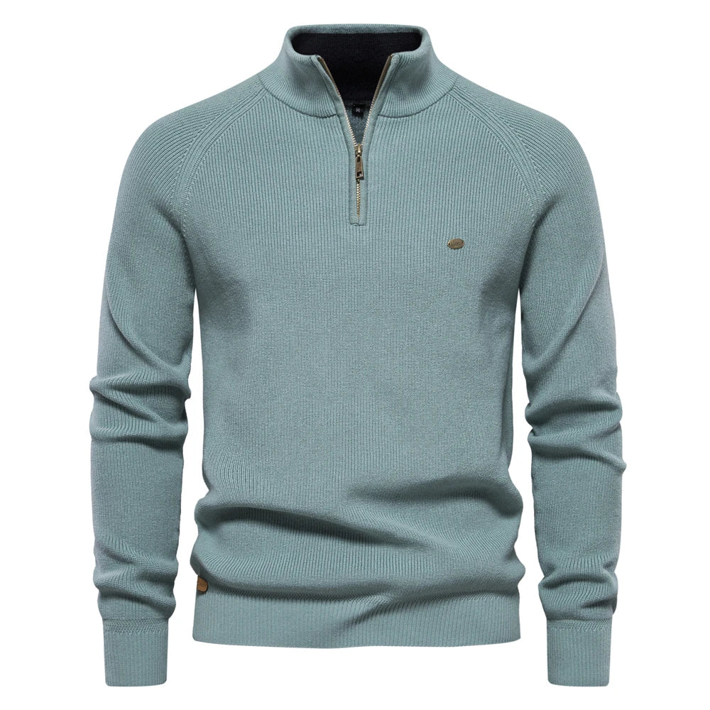 Suéter Masculino Tricot Gola Alta com Meio Zíper Alback