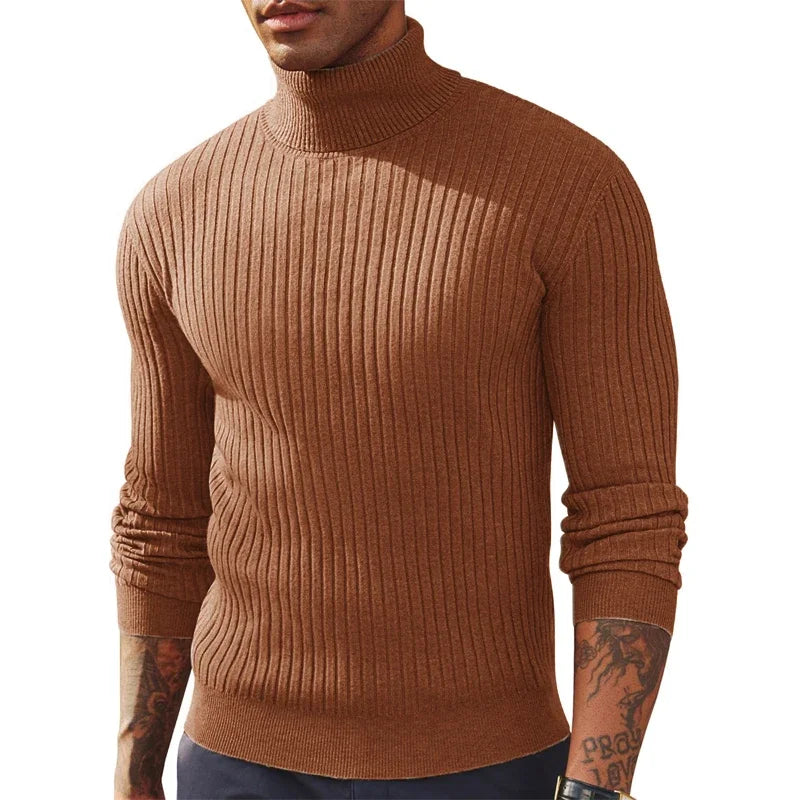 Suéter Masculino Gola Alta Tricô Canelado