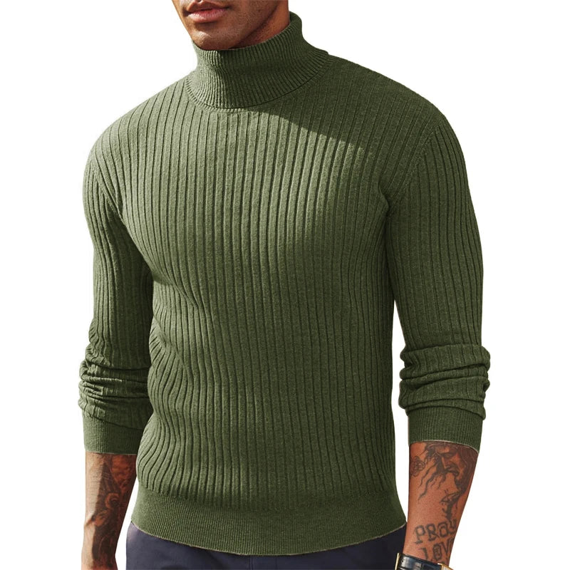 Suéter Masculino Gola Alta Tricô Canelado