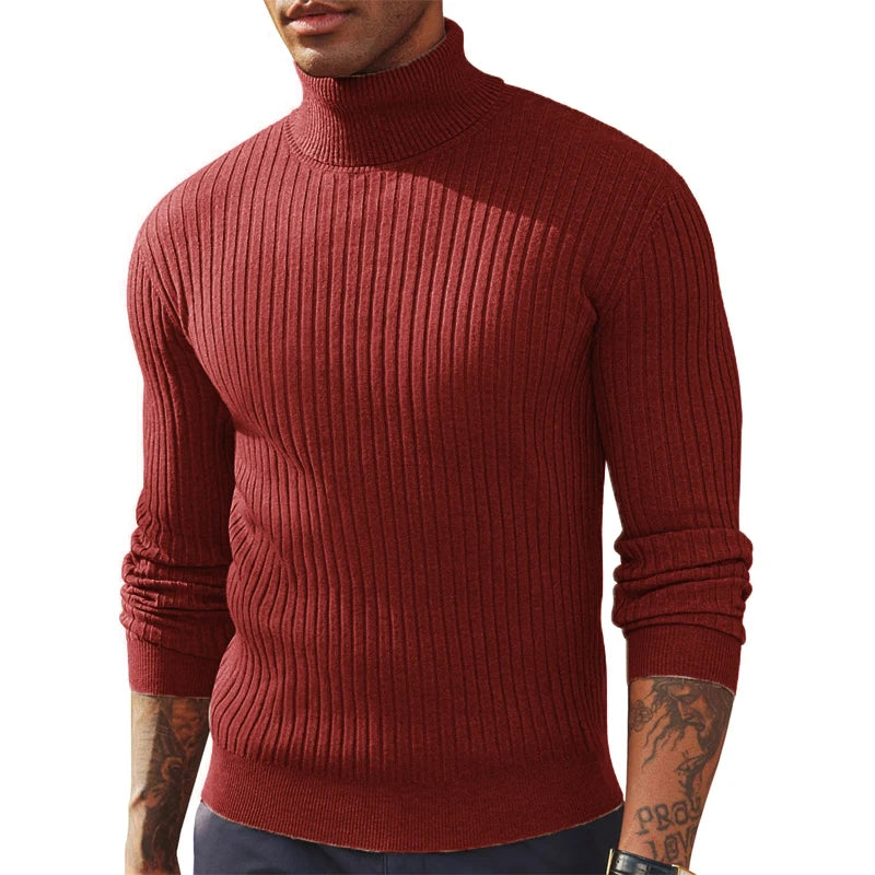 Suéter Masculino Gola Alta Tricô Canelado
