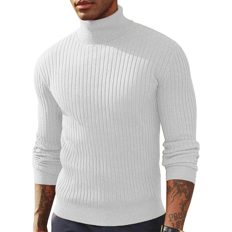 Suéter Masculino Gola Alta Tricô Canelado