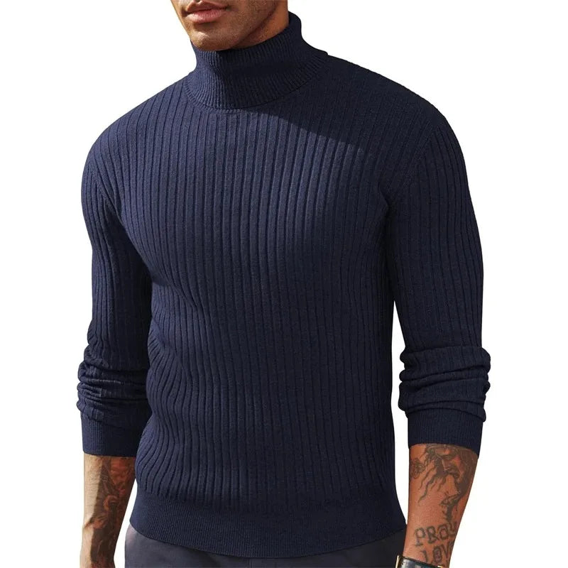 Suéter Masculino Gola Alta Tricô Canelado